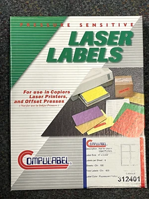 COMPULABEL - Laser Printer- Offset Press 100 Sheet 4"x3.33" Fluorescent Yellow - Image 1 of 3