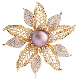 Natural 9-10mm Purple Pearl Crystal Peacock Flower 18KGP For Women - Picture 1 of 4
