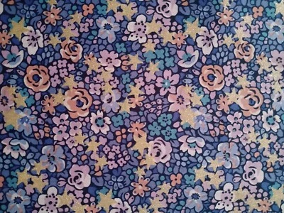 ORGANIC EMMA ETOILE  (metallic) BLUE Liberty Tana Lawn cotton approx 33 x 30 cm - Image 1 of 3