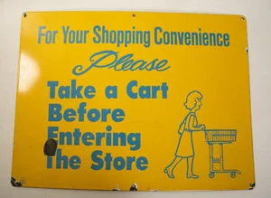 Einkaufswagenschild (UE2/JSF6) Lebensmittelgeschäft Porzellan Emaille Corral Ferro Calif - Bild 1 von 13