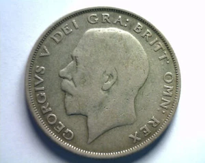 1921 GREAT BRITAIN HALF CROWN KM 818.1A FINE F NICE ORIGINAL .2273 OZ. SILVER - Picture 1 of 2