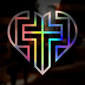 Jesus Cross Car Sticker, Christian Faith Oil Slick Chrome Holographic Decal - Picture 1 of 1