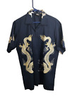 Anchalee Dragon Chinese short sleeve button shirt adult large VTG NWOT Blue