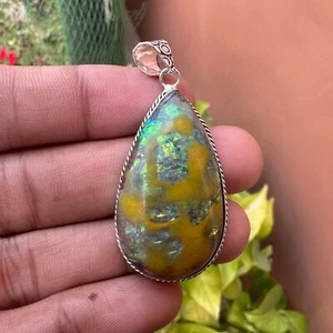 Colgante de ópalo piel de dragón hecho a mano 55,90 quilates | Piedra preciosa certificada | Plata 925 - Imagen 1 de 5
