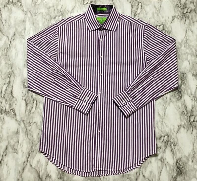 Camisa de vestir para hombre Bristol & Bull talla M 32-33 púrpura a rayas manga larga Foto 1 de 4