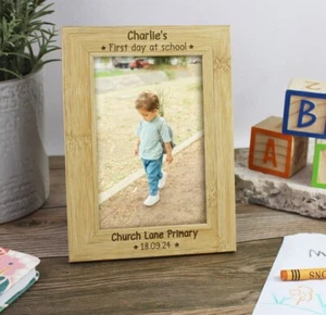 Personalised First Day At School Photo Frame Wooden School Photo Picture Frame - Picture 1 of 20