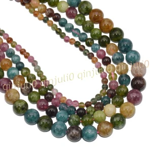 Natural Multicolor Tourmaline Round Gemstone Loose Beads 15'' Strand 4/6/8/10mm - Picture 1 of 37