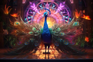 Mystical Peacock, UV tapestry, Blacklight Reactive, Psychedelic Wall Hanging - Picture 1 of 4