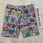 [M] KEITH HARING Womens All Over Print Dancing People Cotton Spandex Shorts Gray