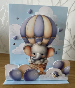 Handmade 5"x4" Pop-Up Stepper Card - Cute Elephant Themed Birthday Card - Picture 1 of 3