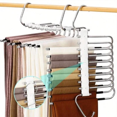 2 pcs 9-Layer Foldable Metal Pants Hanger – Space-Saving Multi-Tier Closet Tool - Image 1 of 4