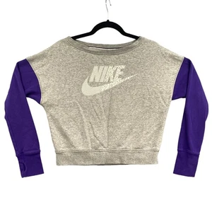 Nike Crew Neck Sweatshirt Girls Size XL Purple Gray Sport Casual Crop Top Swoosh - Picture 1 of 11