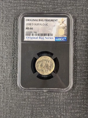 1938-D MS 66 Buffalo Nickel 5c - NGC Original Bag Fragment Label Series - Image 1 of 4