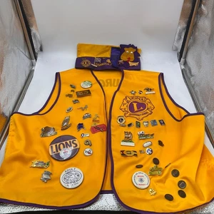 Vintage Lions Club Vest & Hat with Pins Some Travel and Mix Attendance Julesberg - Picture 1 of 20