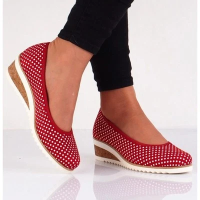 Tacones de cuña REMONTE rojos a lunares para mujer EE. UU. 6-6,5 retro años 50 pin up Rockabilly Foto 1 de 4