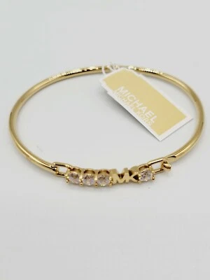 Michael Kors Gold/Silver/Rose Gold Tone Logo Pave Hinge Bangle Bracelet MSRP$150 - Image 1 of 3