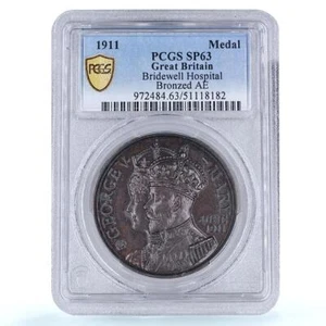 Great Britain King George V Mary Bridewell Hospital SP63 PCGS copper medal 1911 - Picture 1 of 4