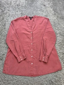 Eileen Fisher Top Women PM Medium Sandwashed Tencel Stand Collar Pink Chutney - Picture 1 of 9
