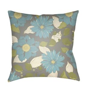 Moody Floral by Surya Poly Fill Pillow, Aqua/Cream/Lime, 20' x 20' - MF037-2020