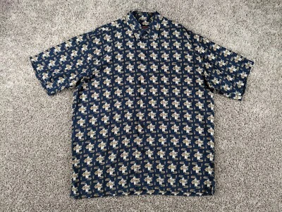 Vintage 90's FUBU Button Up Shirt All Over Print Logo Men Size XL Blue EUC! - Image 1 of 4