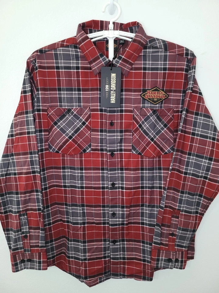 Harley-Davidson Men's 120th Anniversary Plaid Shirt Sz-L 96646-23VM