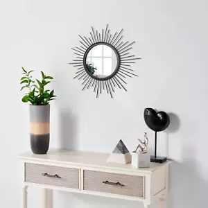 Sunburst Wall Mirror Black Small Spoked Wall Decor Mirror Bohemian Home round... - Picture 1 of 7