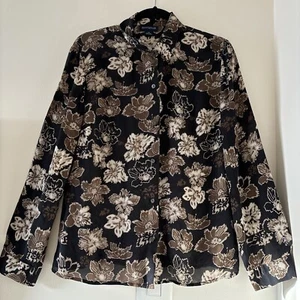 Ann Taylor Women's Silk Button Front Floral Blouse Color Black Multi Size 10 Use - Picture 1 of 7