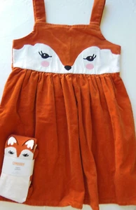 Gymboree Girls 7 Fox Corduroy Jumper/Dress Top & Tights 6/8 Friendly Fox NWT - Picture 1 of 5
