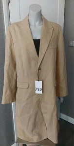 Zara Linen Look Hemp Camel Long  Coat Size XL BNWT - Picture 1 of 3