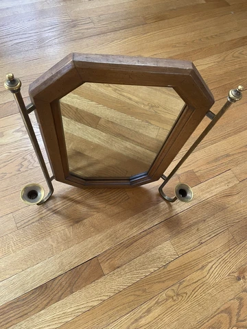 AQ Wooden Frame Mirror w/ Built In Sides Solid Brass Candle Stick Holders-Hefty Cover