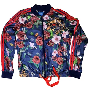 Adidas Rita Ora Floral Insect Satin Bomberjacke Rot Logo Streifen Damen Größe S - Bild 1 von 20