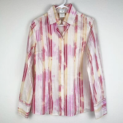 Mujer Naracamicie Camisa a Rayas Tie Dye Arrugas Manga Larga Con Botones Grande Foto 1 de 4