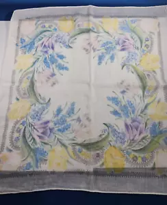 Vintage Taschentuch Damen Taschentuch weiß rosa Blumen blaue Akzente - Bild 1 von 4