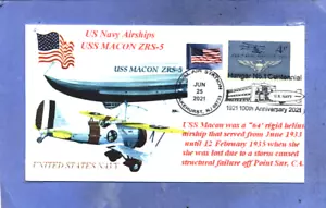 USS MACON ZRS-5 Navy Airship Color Cachet Naval Pictorial Lakehurst 100th PM - Bild 1 von 1