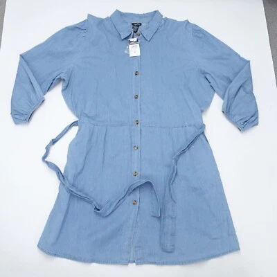 Vestido Camisa Mujer Rue21 XL Azul Algodón Cuello Cintura Cinturón Informal Manga Larga Foto 1 de 4