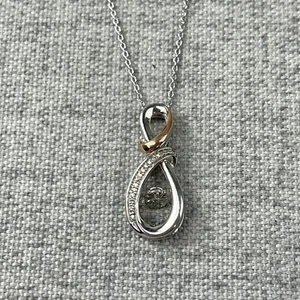 Sterling Silver & 10k Gold Diamond Twist Pendant Necklace ITALY - 17 1/2" - Picture 1 of 15