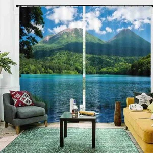 Nature Green Forest Pool 3D Blockout Photo Print Curtain Fabric Curtains Window - Imagen 1 de 10