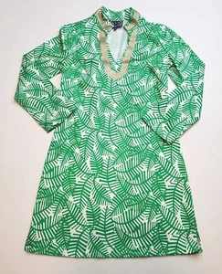 Sail to Sable Palm Print Leaf Long Sleeve Tunic Dress in Green White Size XS - Picture 1 of 12