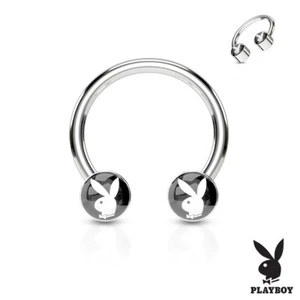 Horseshoe Nipple Ear 14 Gauge 1/2" Playboy Bunny 5mm Balls Steel SET of 2 - Picture 1 of 4