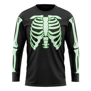 Glow In The Dark Long Sleeve Skeleton T Shirt Fancy Dress Halloween Scary Out... - Picture 1 of 8