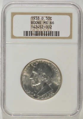 1938-D Daniel Boone Silver Half Dollar 50c NGC MS66 142452-002 - Image 1 of 4