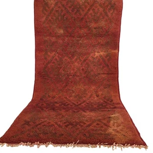 Handmade Vintage Moroccan Reddish-Brown Geometric Rug Fringe Berber Carpet 6x3 - Picture 1 of 22