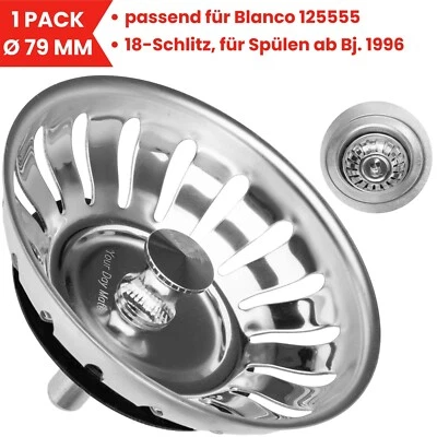 Spülbecken Siebkorb 79mm kompatibel mit Blanco 125590 18 Schlitze Siebkörbchen - Bild 1 von 4