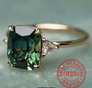 Bomb Party Emerald Ring 7 Sterling Silver 925 14k Gold Plated Crystal Engagement
