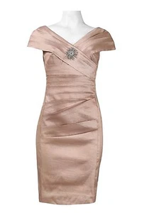 Cachet Womens Brown Cinnamon Pleated Portrait Collar Iridescent Brooch Dress 4 - Picture 1 of 1