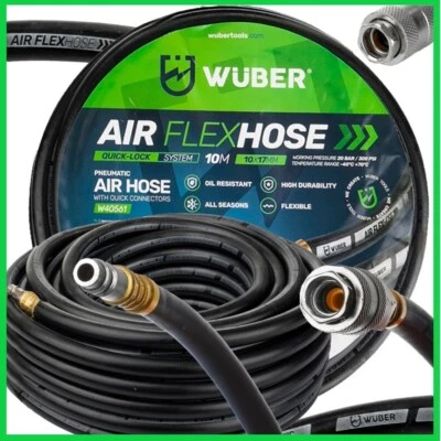 WÜBER Druckluftschlauch 10m 20m Druckluft 10x17mm , 9x13mm Schnellkupplung Kompressor