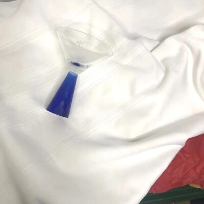 Vintage Tablecloth stripped pattern White polyester 34.5" x 36" Estate Finding - Image 1 of 4