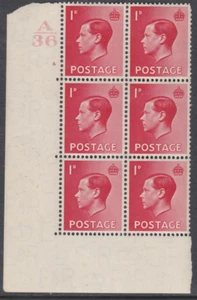 1d Edward VIII A36 Cylinder Block - 6 No Dot UNMOUNTED MINT - Picture 1 of 1