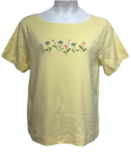 Liz Claiborne Women's Size XL Pullover Short Sleeve T-Shirt Yellow Embroidered - Picture 1 of 9