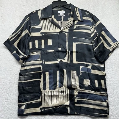 Camisa de campamento Reiss para hombre talla L negra Arty relajada manga corta abotonada (U7) Foto 1 de 4